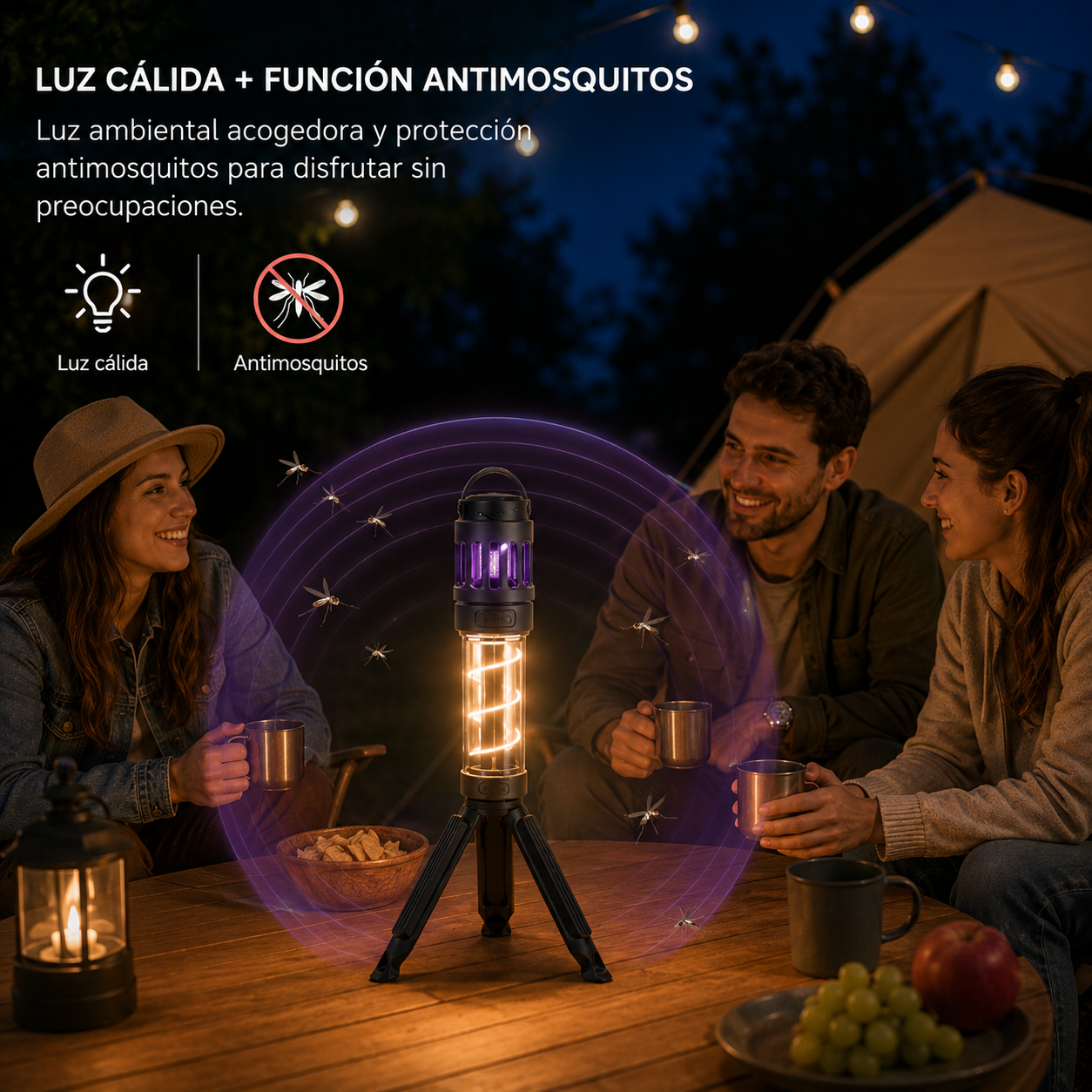 Linterna trípode antimosquitos 3 en 1