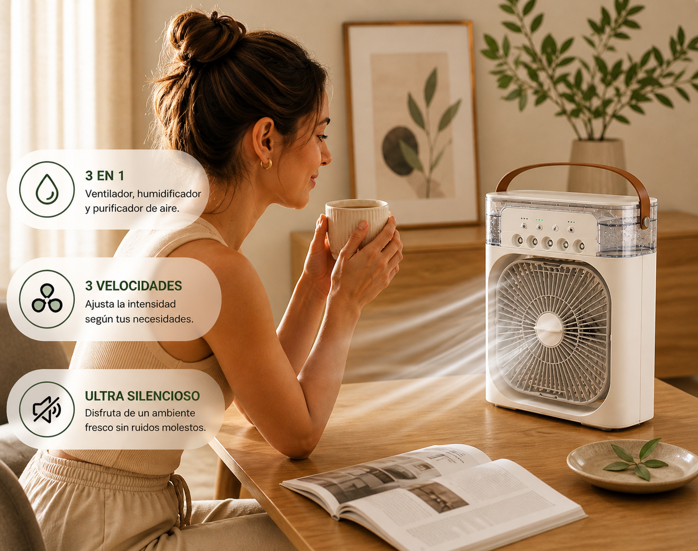 Ventilador Climatizador con pulverizador portátil